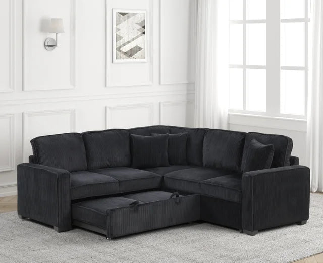 Ariel Black Sectional With Pull-Out Bed Ariel Charcoal Sectional With Pull-Out Bed
